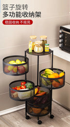 Kitchen Vegetable Shelving Multi-layer Floor Round Rotating Vegetable Basket Fruit Storage Basket for Household Items
