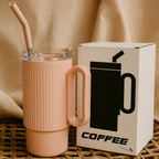 Pink Ribbed Handle Tumbler – 20 oz Insulated Straw Mug