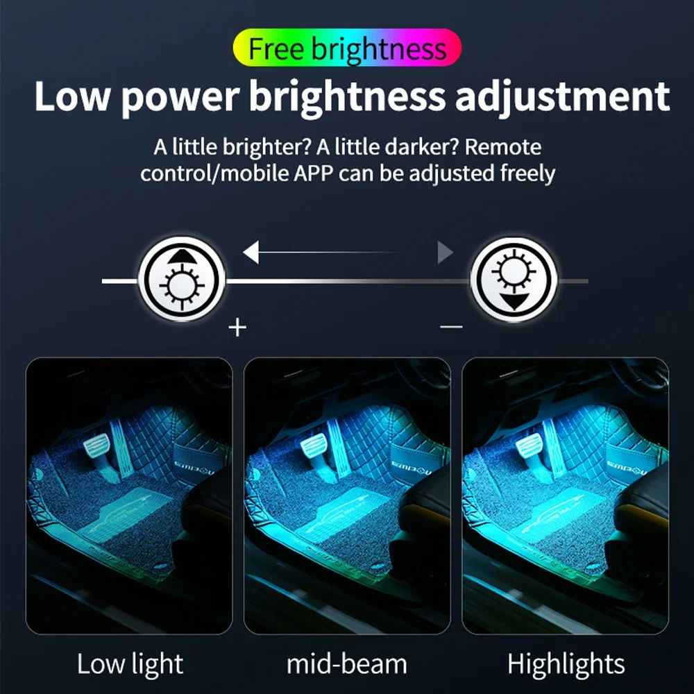 LED Car Suv Interior Ambient Foot Strip Light Kit Accessories Backlight