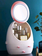 Oval Mirror Cosmetic Storage Organizer | Makeup Storage Box