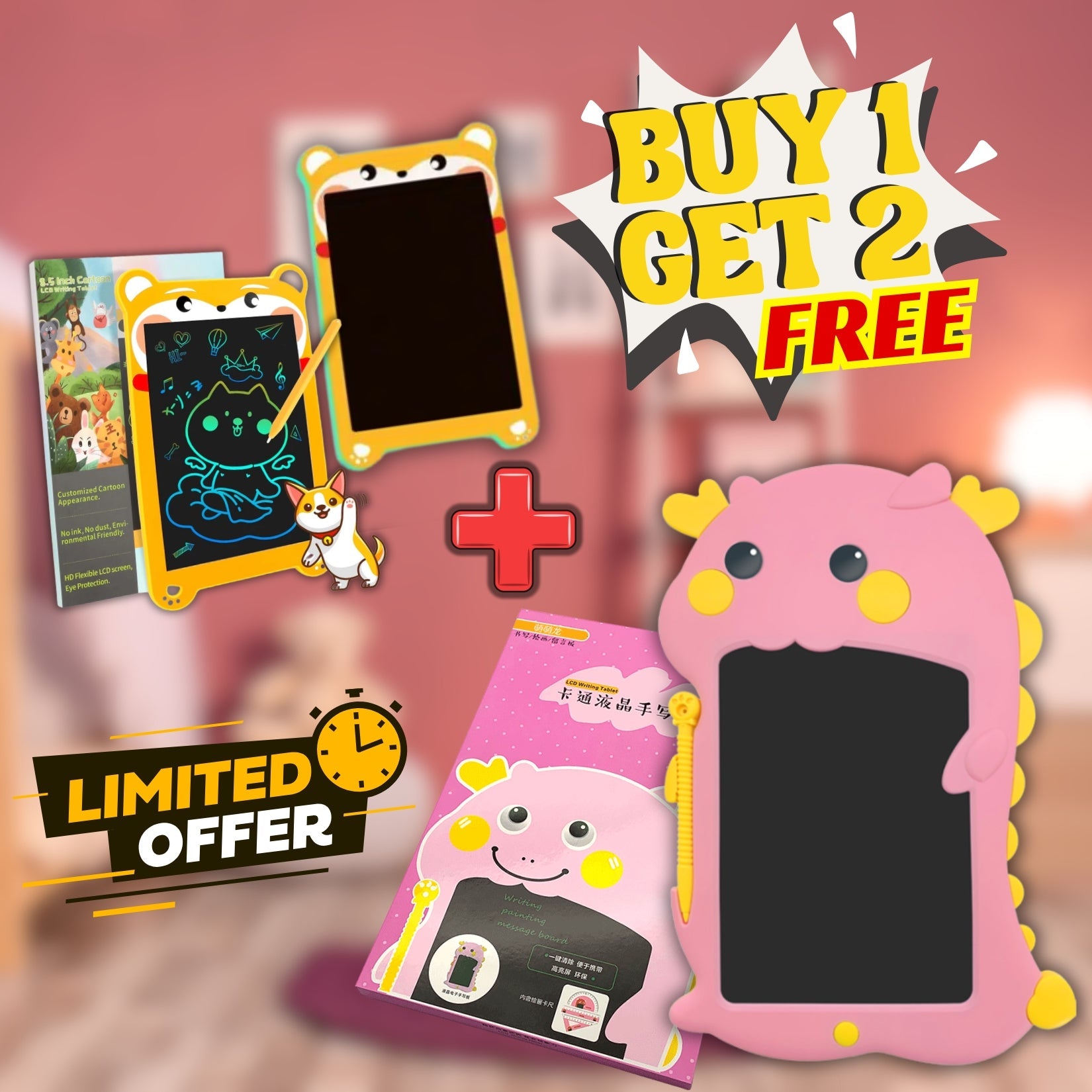 10 inch LCD Writing Tablet for Kids with 2 FREE  tablets