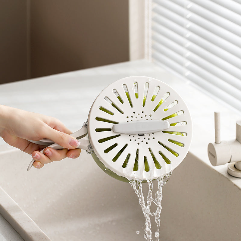 Folding Handle Drain Basket with Lid Fruit Vegetable Washing Bowl
