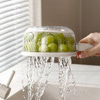 Folding Handle Drain Basket with Lid Fruit Vegetable Washing Bowl