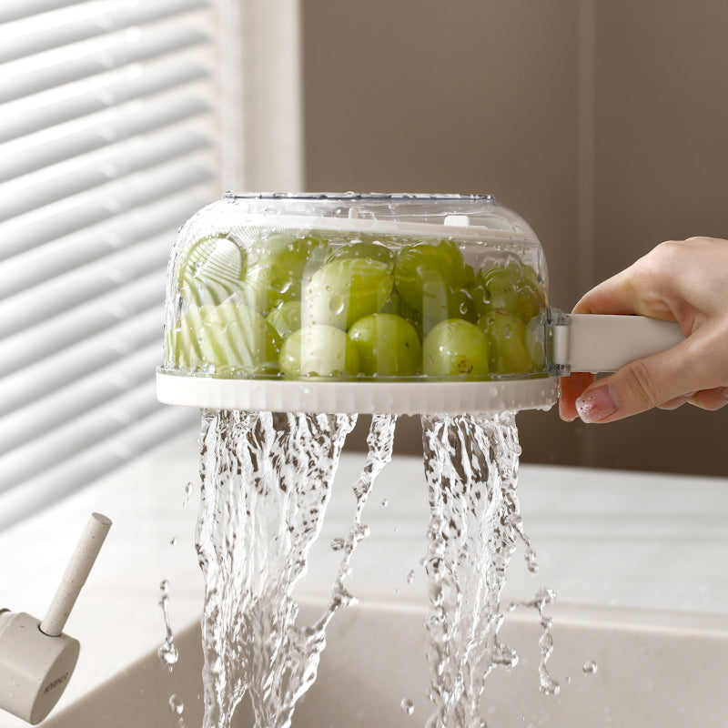 Folding Handle Drain Basket with Lid Fruit Vegetable Washing Bowl