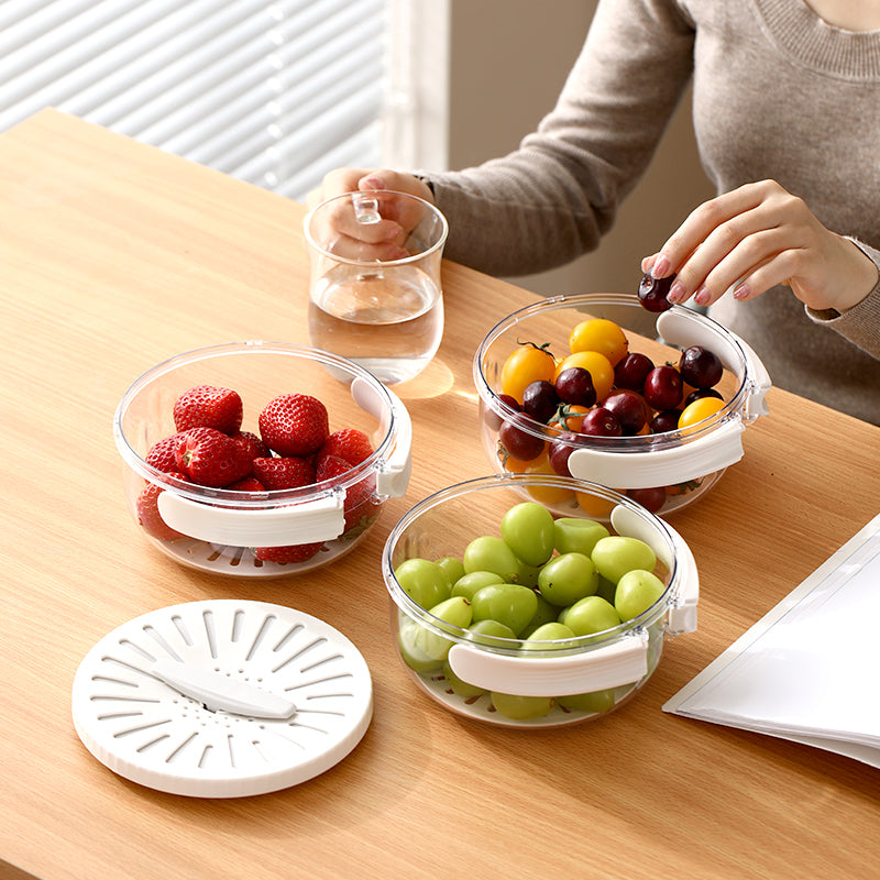 Folding Handle Drain Basket with Lid Fruit Vegetable Washing Bowl